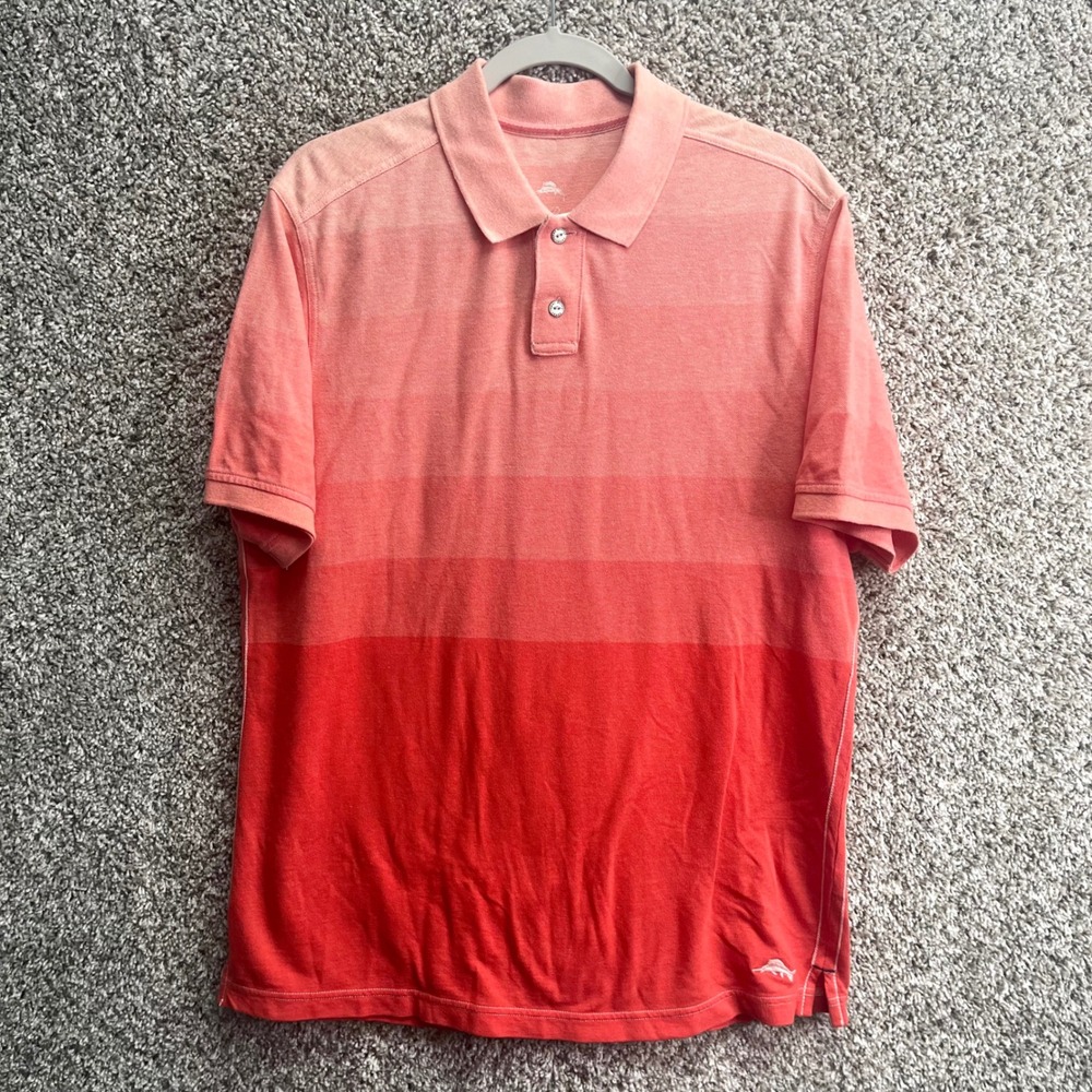 Tommy Bahama Polo Shirt Men's‎ Medium Red Ombre Stripe Short Sleeve